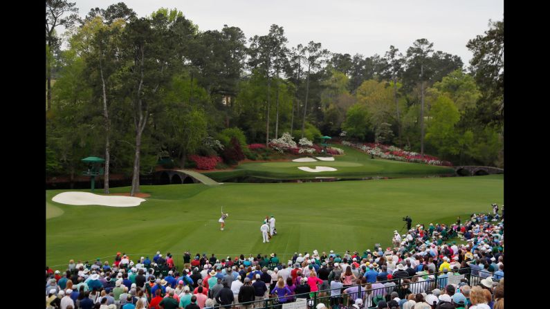 Jennifer Kupcho of the United States plays her shot from the 12th tee during the final round of the inaugural Augusta National Women's Amateur at Augusta National Golf Club on April 6. The event is the first women's tournament to be held at August National, which hosts the annual Masters Tournament. Kupcho went on to win the tournament by two strokes over Maria Fassi.