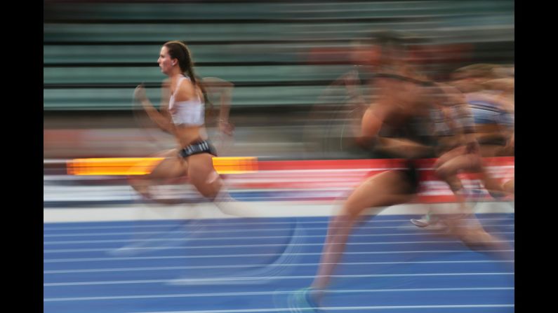 Maddison Coates of Queensland competes in the Women's 100 meter race during the Australian Track and Field Championships at Sydney Olympic Park Athletic Centre on April 5.