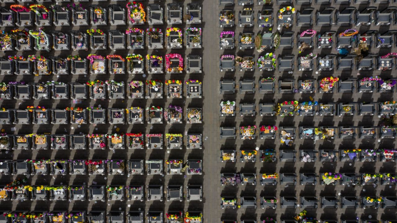 An aerial picture of graves taken on April 5, 2019, ahead of the annual Qingming festival, or Tomb Sweeping Day, at a cemetery in Dagantangcun, east of Beijing.
