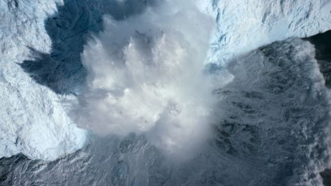 Ice fall from the face of the Store Glacier in 'Our Planet.'