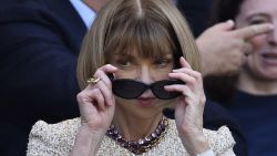 Anna Wintour takes her seat in the Royal Box on Centre Court on the fifth day of the 2017 Wimbledon Championships at The All England Lawn Tennis Club in Wimbledon n July 7, 2017.