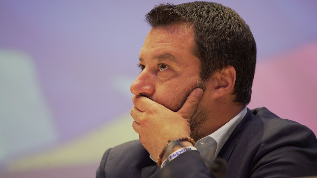 Italian Deputy Prime Minister Matteo Salvini at the launch of his far-right alliance on April 8, 2019, aimed at forming a powerful bloc in May's European parliamentary elections.