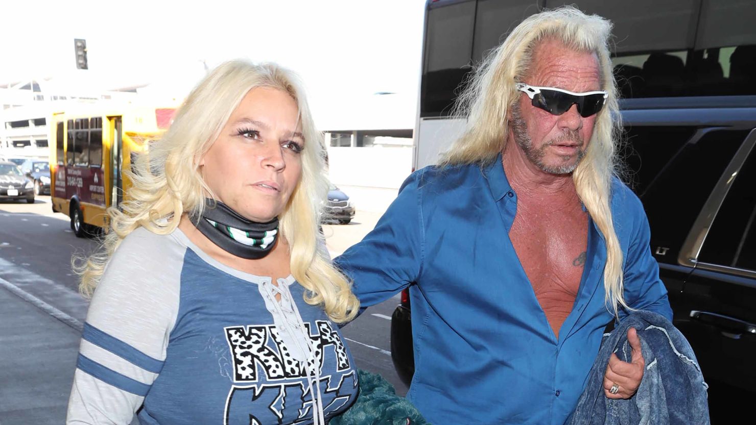 Dog the Bounty Hunter and Beth Chapman at the Los Angeles International Airport on September 28, 2017.  