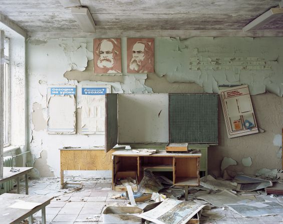 The buildings thus served as time capsules, of sorts. Images showing faded portraits of Marx and Engels, or the bust of Lenin in an unkempt yard, capture a particular moment in political history.