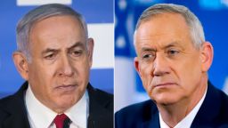 Left: Israeli Prime Minister Benjamin Netanyahu; Right: Retired Israeli general Benny Gantz