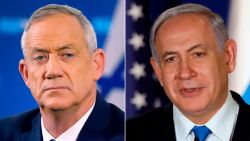 Left: Retired Israeli general Benny Gantz;  RIGHT: Israeli Prime Minister Benjamin Netanyahu