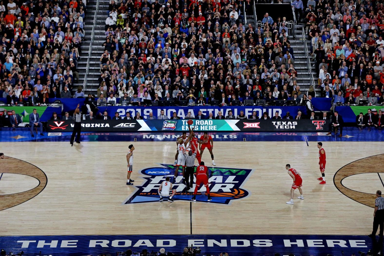 The teams tip off at US Bank Stadium in Minneapolis.