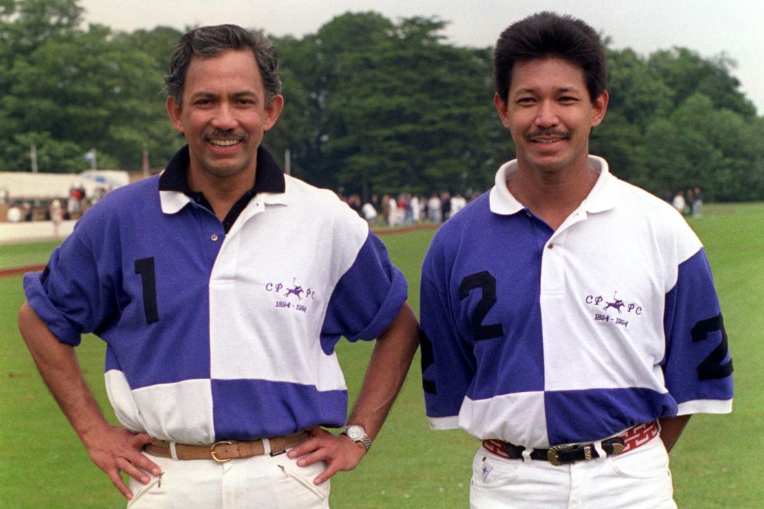 The sultan of Brunei (left) with his brother Prince Jefri Bolkiah, pictured together after a polo match.  