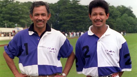 The sultan of Brunei (left) with his brother Prince Jefri Bolkiah, pictured together after a polo match.  
