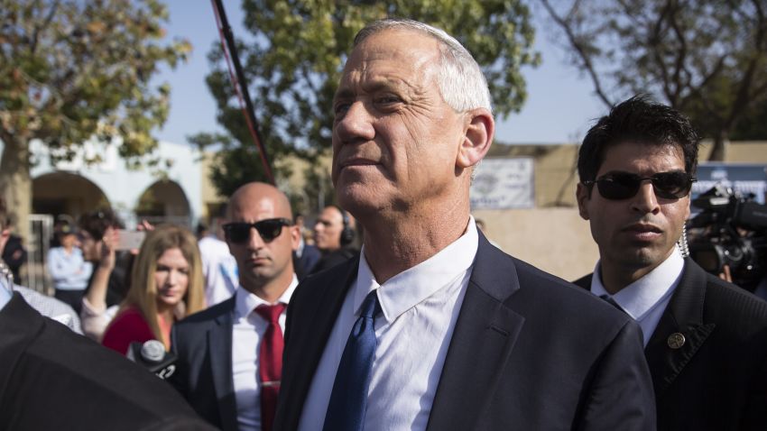 ROSH HA'AYIN, ISRAEL - APRIL 09:  Benny Gantz, Blue and White leader leaves a polling station in Rosh Ha'ayin after casting his vote for the parliamentary election on April 9, 2019 in Rosh Ha'ayin, Israel.  (Photo by Amir Levy/Getty Images)