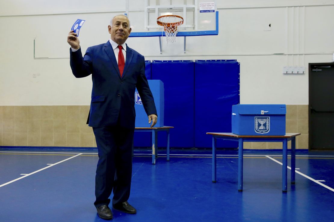 Israel's Prime Minister Benjamin Netanyahu votes on Tuesday.