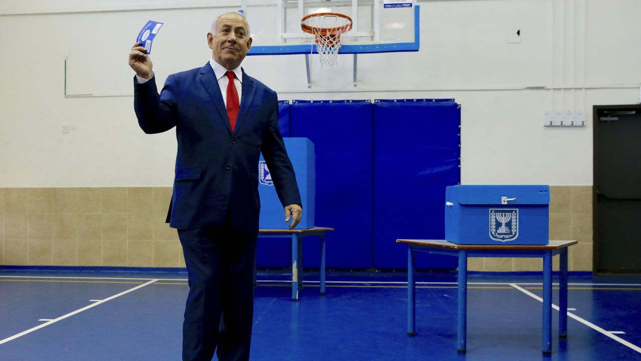 Israel's Prime Minister Benjamin Netanyahu votes on Tuesday.