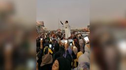 This photo taken by Lana Haroun of a woman chanting during a protest in Sudan's capital Khartoum on April 8 has gone viral on social media.