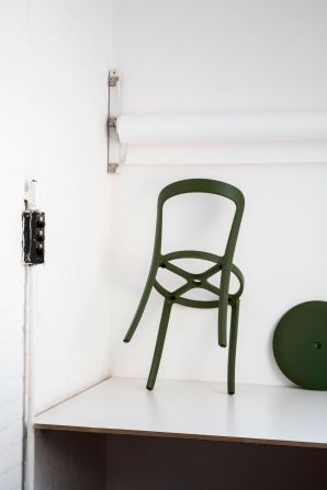 London-based design duo, Barber & Osgerby have partnered with the American furniture maker Emeco on a new series of chairs and stools -- dubbed the On and On collection -- made from 70% recyclable PET, strengthened with 20% glass fiber and colored using 10% non-toxic pigment, a combination which allows the product to be entirely recycled at the end of its useful life. Launching in Milan, the designers also used as little material as possible, to ensure a stackable and lightweight product that would  cause lower carbon emissions during the shipping process. "Advances in material research are making it easier to achieve the desired results using more sustainable means, however even 'ecological' plastics still have limitations and so consideration beyond just materiality continues to be essential," said Barber & Osgerby via email. "These are the challenges that all designers are facing and rather than letting this restrict the output, we find that often our best work results from these more direct constraints."