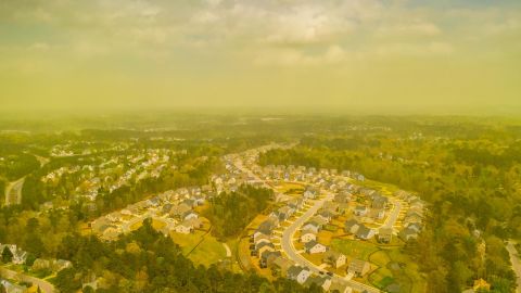 Photographer and storm chaser Jeremy Gilchrist captured aerial images of a pollen cloud hovering over Durham, North Carolina.