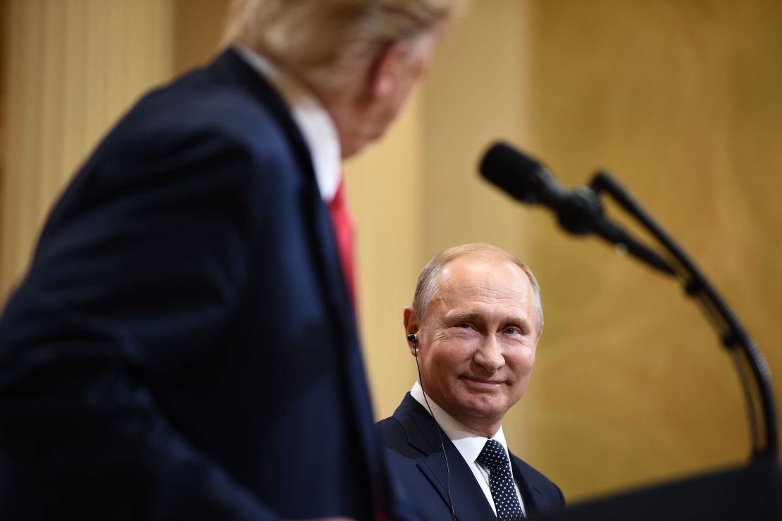 President Donald Trump and Russia's President Vladimir Putin attend a joint press conference after a meeting at the Presidential Palace in Helsinki, on July 16, 2018.

Full credit: Brendan Smialowski/AFP/Getty Images