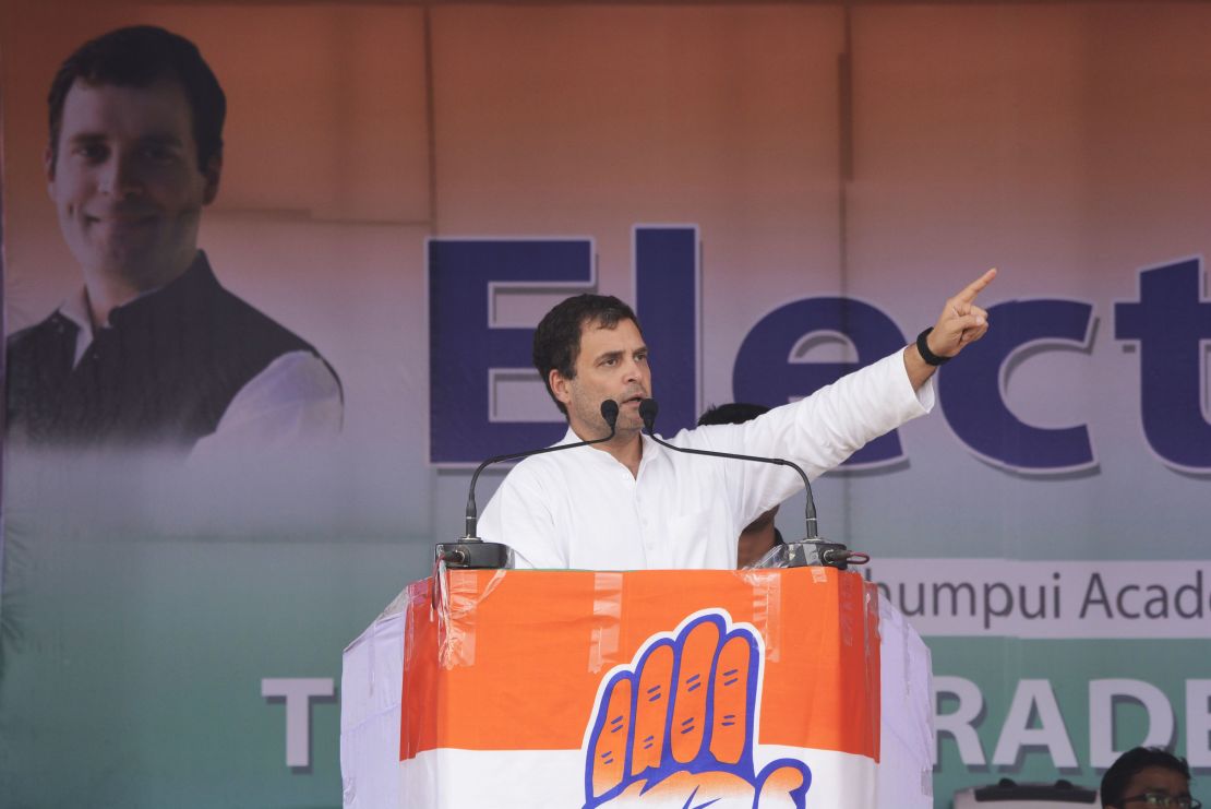 Rahul Gandhi, president of India's main opposition Congress party, at a public rally ahead of India's general elections in March  2019. 