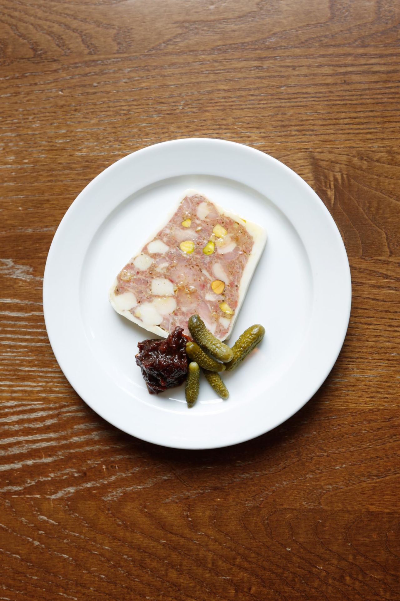 This terrine is made at St. John restaurant using whichever parts are to hand at the time of making. This can be pig liver or heart but can also include rabbit offal and game offal.
