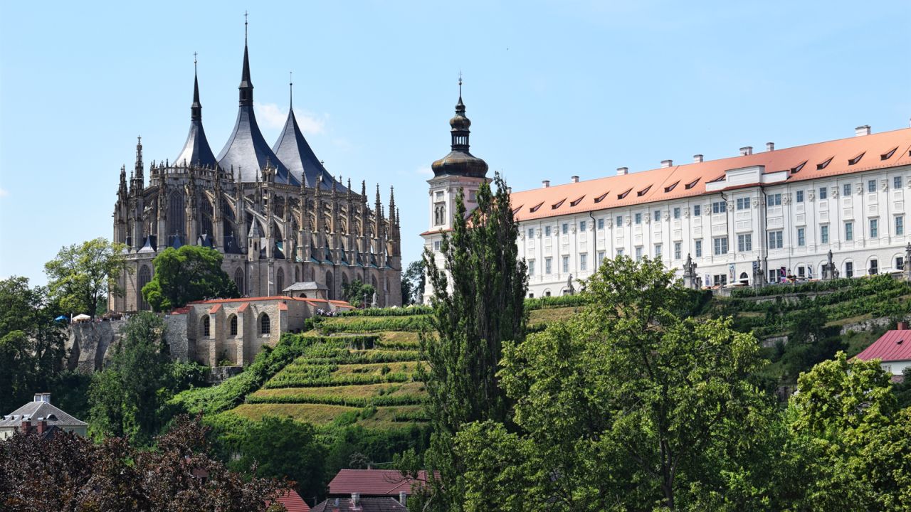 Ancient silver mining town Kutná Hora is famed for the Gothic St. Barbara's Church.