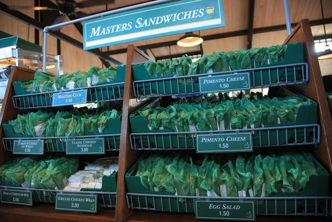 Pimento cheese and egg salad sandwiches -- for $1.50 each -- are a Masters dining highlight.