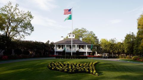 The Augusta National clubhouse before the start of the Masters Tournament in 2014. 
