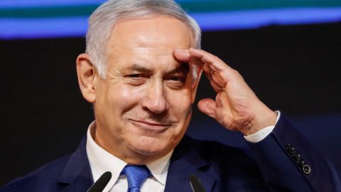 Netanyahu at his Likud Party headquarters in Tel Aviv on election night, April 10, 2019.