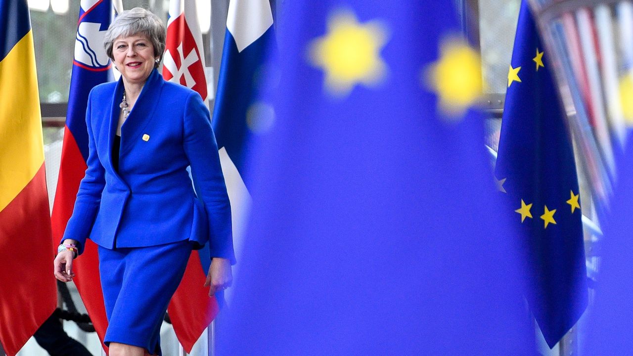 Britain's Prime Minister Theresa May arriving ahead of a European Council meeting on Brexit at The European Parliament in Brussels.