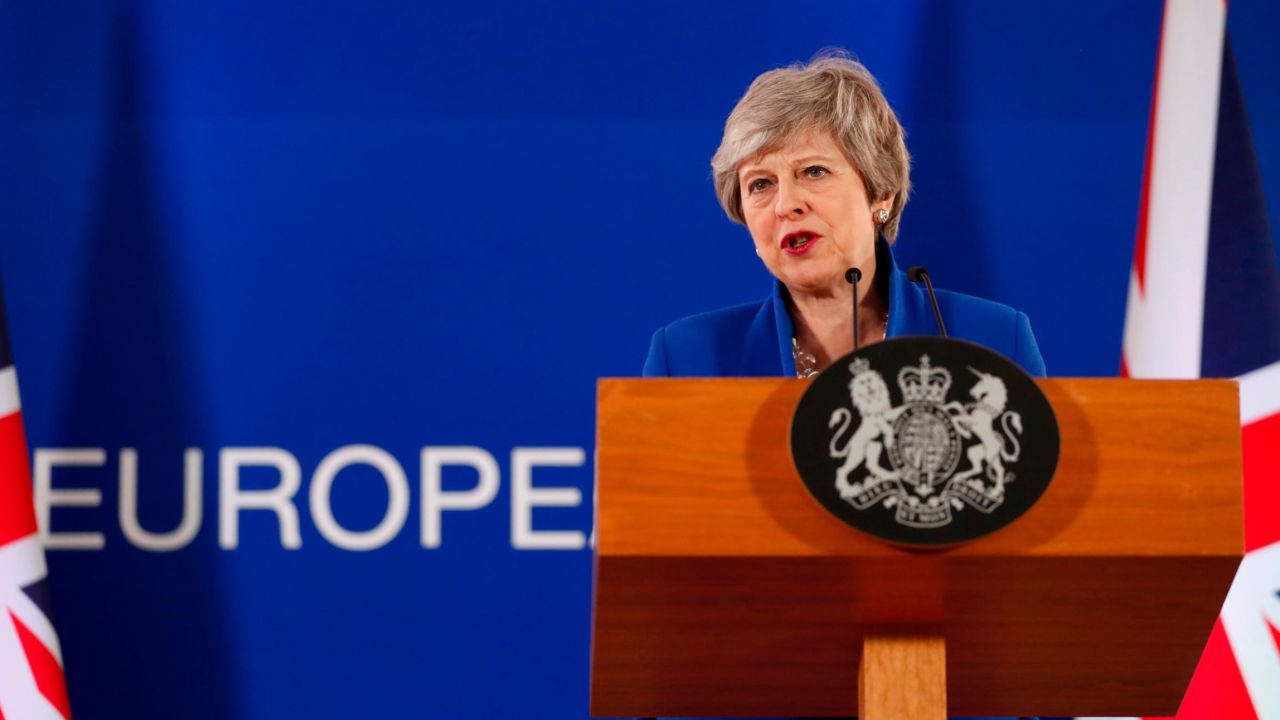 British Prime Minister Theresa May speaks during a media conference at the end of an EU summit in Brussels.