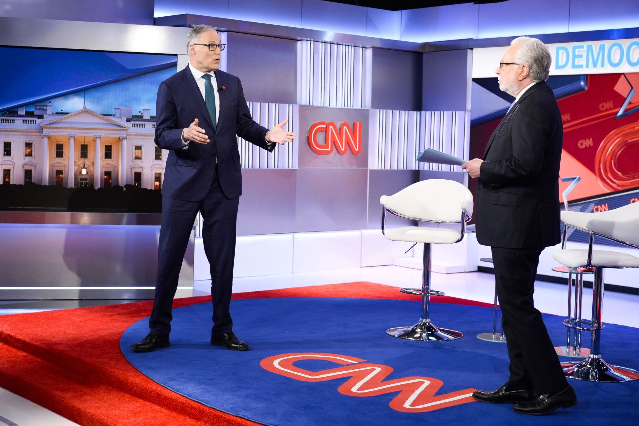 Inslee talks to CNN's Wolf Blitzer during a town-hall event in April 2019.