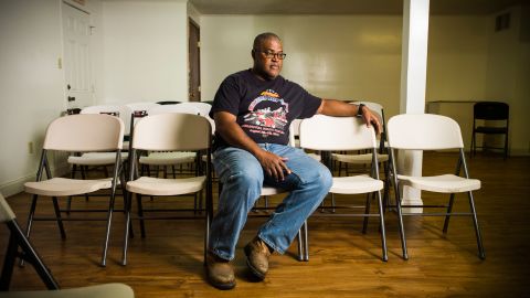 Ronald Milburn poses for a portrait at a masonic lodge where the Greater Union Baptist Church is currently holding services.