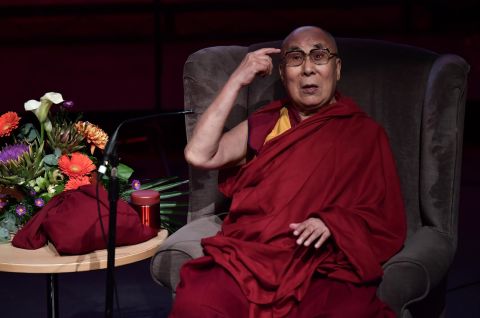 The Dalai Lama gives a public talk in Londonderry, Northern Ireland, in September 2017.