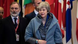 British Prime Minister Theresa May leaves a European Council meeting on Brexit at The Europa Building at The European Parliament in Brussels on April 11, 2019. - European leaders agreed with Britain on Thursday to delay Brexit by up to six months, saving the continent from what could have been a chaotic no-deal departure at the end of the week. The deal struck during late night talks in Brussels means that if London remains in the EU after May 22, British voters will have to take part in European elections. (Photo by KENZO TRIBOUILLARD / AFP)        (Photo credit should read KENZO TRIBOUILLARD/AFP/Getty Images)