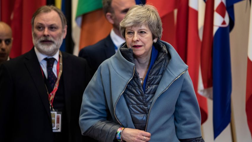 British Prime Minister Theresa May leaves a European Council meeting on Brexit at The Europa Building at The European Parliament in Brussels on April 11, 2019. - European leaders agreed with Britain on Thursday to delay Brexit by up to six months, saving the continent from what could have been a chaotic no-deal departure at the end of the week. The deal struck during late night talks in Brussels means that if London remains in the EU after May 22, British voters will have to take part in European elections. (Photo by KENZO TRIBOUILLARD / AFP)        (Photo credit should read KENZO TRIBOUILLARD/AFP/Getty Images)