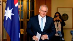 Australia's Prime Minister Scott Morrison arrives to address a press conference at the Parliament House in Canberra on April 11, 2019. - Australia's Prime Minister Scott Morrison on Thursday called a national election for May 18, firing the starting gun on a campaign set to focus heavily on climate and the economy. The vote will decide whether the conservative government gets a rare third term in office -- and whether Morrison can beat the odds and hang on to power. (Photo by SEAN DAVEY / AFP)        (Photo credit should read SEAN DAVEY/AFP/Getty Images)