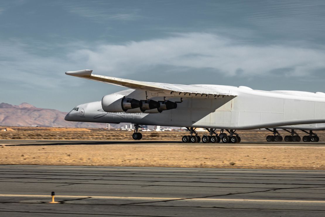 Stratolaunch pops a wheelie during January's high-speed taxi test.