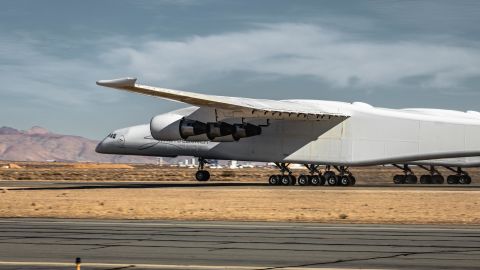 Stratolaunch pops a wheelie during January's high-speed taxi test.