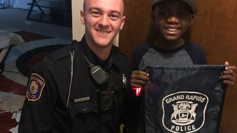 Officer Austin Lynema and Thomas Daniel.
