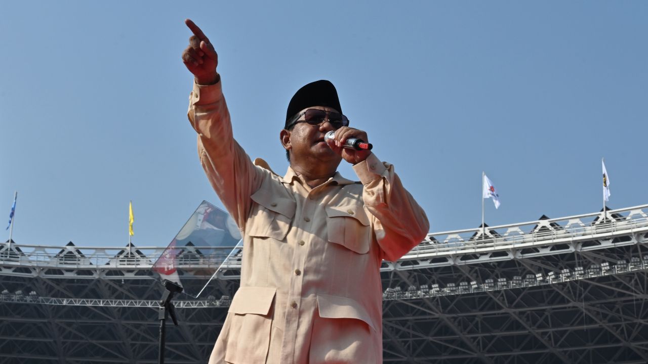 Indonesian presidential candidate Prabowo Subianto during a campaign rally at the Gelora Bung Karno stadium in Jakarta on April 7, 2019. 
