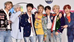 BTS pose in the press room during the 2017 American Music Awards on November 19, 2017 in Los Angeles.
