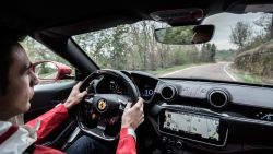 Maranello, Italy. A day with Ferrari test driver Raffaele de Simone. Raffaele de Simone test driving a Ferrari Portofino on the hills around Maranello.