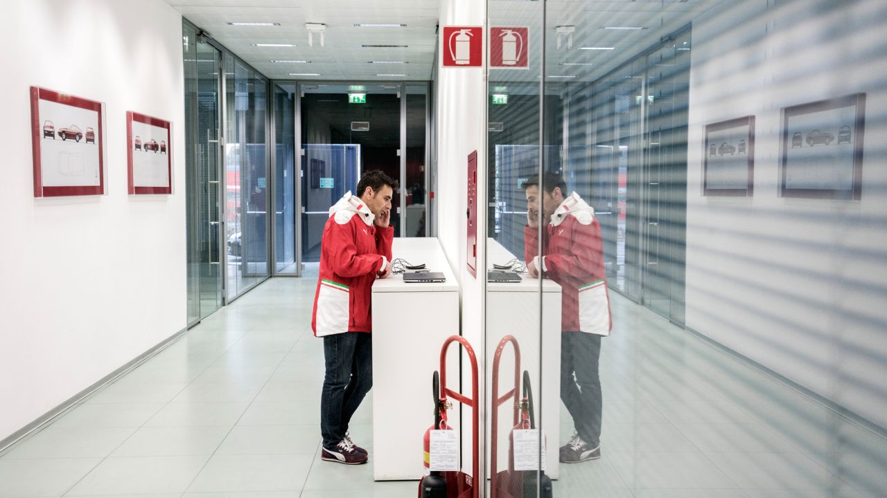 De Simone takes a call inside the Ferrari headquarters.