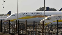 Jet Airways aircraft are seen parked on the tarmac at Chattrapati Shivaji International Airport in Mumbai in March 2019.