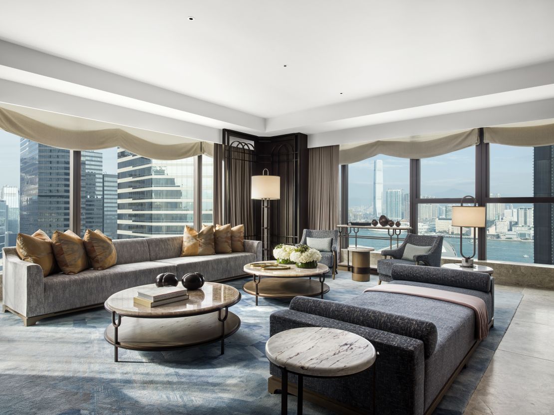A suite at the St. Regis hotel in Hong Kong, where guests can contact butlers over messaging apps like WhatsApp and WeChat. 