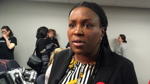 Tequila Johnson, co-founder of The Equity Alliance and a manager in last year's elections for the Tennessee Black Voter Project, talks to reporters in Nashville on April 2. (AP Photo/Jonathan Mattise)