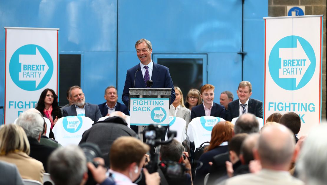 Nigel Farage speaks at the launch of the Brexit Party in Coventry, England.