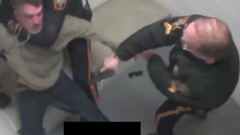 A frame grab from the video showing a man being shot by a New Hope, Pennsylvania, police officer on March 3.