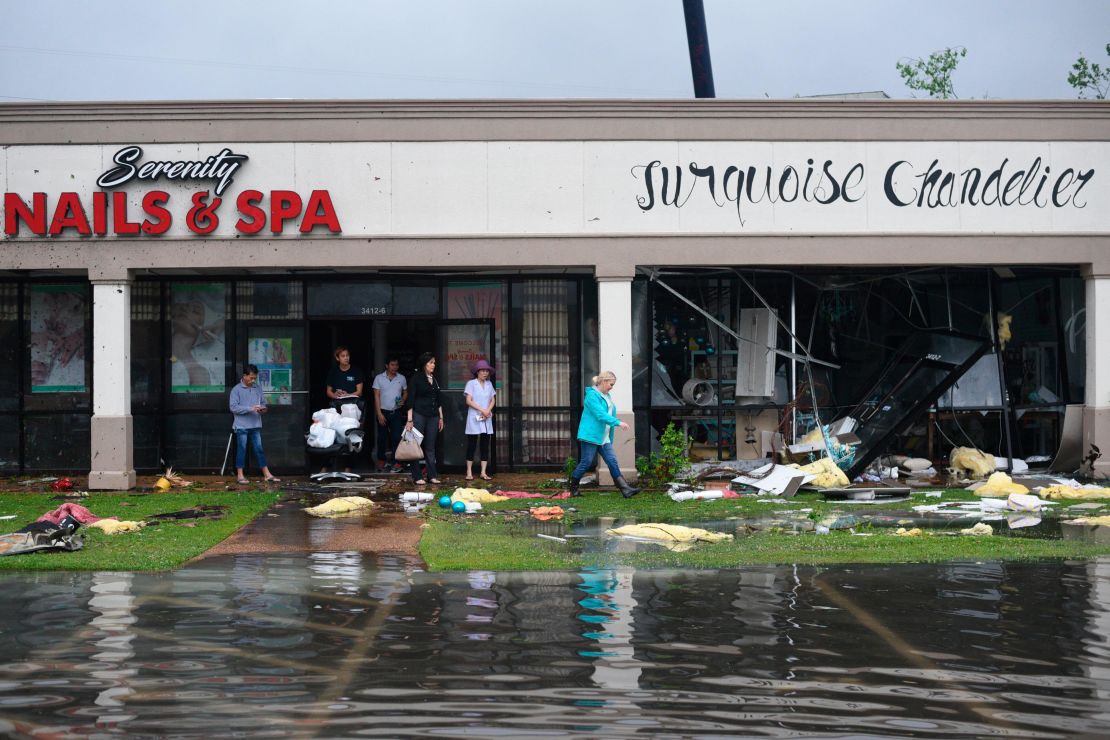 Debris at a strip mall Saturday  following the severe weather in Vicksburg, Mississsippi. 