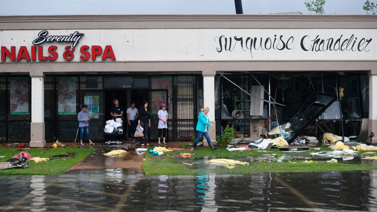 Debris at a strip mall Saturday following the severe weather in Vicksburg, Mississsippi.