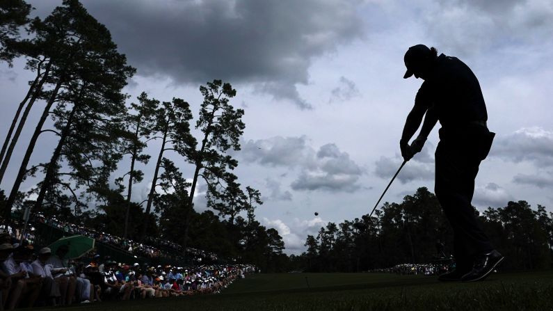 Phil Mickelson hits a drive on the 14th hole during the second round of the Masters golf tournament on April 12 in Augusta, Georgia. 