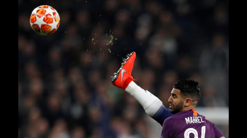 Manchester City's Riyad Mahrez in action during a game against Tottenham in London on April 9.